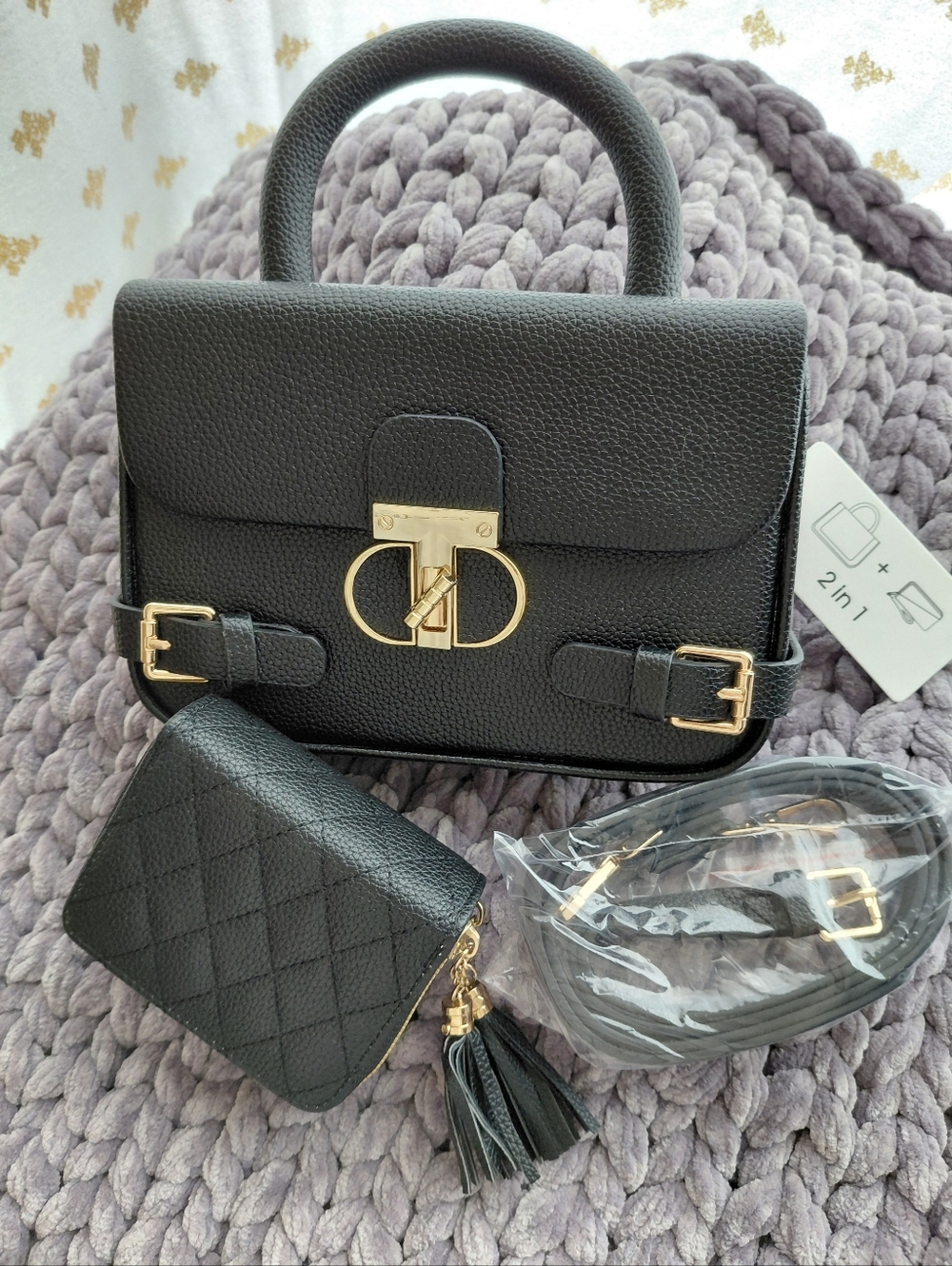 Black Pebbled Vegan Leather Top-Handle Satchel with Gold Hardware